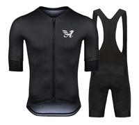 Maillot Cyclisme Homme Tenue Été Jerseys VTT et Cuissard à Bretelle avec 9D Coussin Gel Combinaison d'équipe Professionnelle séchage Rapide et Respirant (Noir-1,Grand)