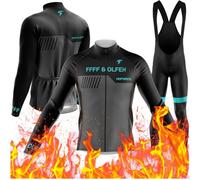 Maillot Cyclisme Kits Hiver Homme Ensemble Cycliste à Manches Longues en Coton évacuant l'humidité + 9D Gel Pantalons MTB Jersey (PB1,S)