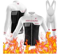 Maillot Cyclisme Kits Hiver Homme Ensemble Cycliste à Manches Longues en Coton évacuant l'humidité + 9D Gel Pantalons MTB Jersey (PB6,L)