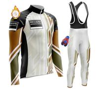 Maillot Cyclisme Kits Hiver Homme Ensemble Cycliste à Manches Longues en Coton évacuant l'humidité + 9D Gel Pantalons MTB Jersey (PT2,6XL)