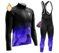 Maillot Cyclisme Kits Hiver Homme Ensemble Cycliste à Manches Longues en Coton évacuant l'humidité + 9D Gel Pantalons MTB Jersey (PT10,M)