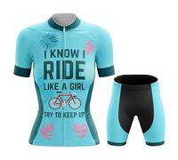 Maillot Cyclisme Tenue Cycliste Femme Été,Vêtements de Velo VTT Manche Courte MTB Jersey Shirt et Cuissard Shorts avec 19D Coussin Gel,Ensemble Combinaisons de Cycling Respirant Séchage Rapide(1,M)