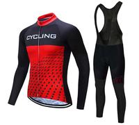 Maillot Cyclisme Tenue Cycliste Homme,Vêtements Velo VTT Manche Longue Jerseys et Pantalon à Bretelle avec 19D Coussin Gel,Ensemble Combinaisons de Cycling Printemps Automne Séchage Rapide(9,XL)