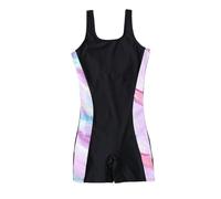 Maillot de Bain 1 Piece 7-12 Ans Fille Shorty Piscine Maillots Une Pièce Ado Combinaison Bain Natation Bloc de Couleur Monokini Plage Sport Vacances Retro Swimsuit (Noir, 10-11 Ans)