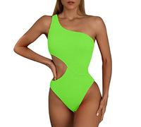 Maillot de Bain 1 Piece Echancre Ensemble Femme Maillot de Bain Bikini Taille Haute Sexy à Volants pour Femmes Tankini Femme Grande Taille Maillots Fille (Green, XL)