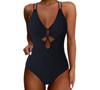 Maillot de Bain 1 Piece Echancre Haut Femme Swimsuits for Women 2025 Summer Fashion Suspender Waist Hollow Out Sexy Beach Bikini 1 Piece V Neck Bathing Shorty de Bain Femme Haut Maillots (Black, XL)