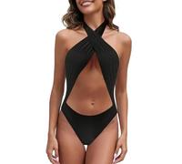 Maillot de Bain 1 Piece Echancre Noir Femme Maillots de Bain bronzants pour Femmes Bikini Bronzant d'un Bronzage Parfait sans Maillot Me Shorty Femme Maillots (Black, XS)