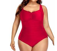 Maillot de Bain 1 Piece Echancre Ventre Plat Femme 2026 Nouveau Maillot de Bain Femmes Multi Couleur Jarretelle Solide Conservateur Jupe Femme Maillots Transbronzant (Red,M)