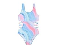 Maillot De Bain 1 Piece Enfant Fille 7-12 Ans Maillot De Bain Adolescent Fille Gainant Ventre Plat Creux Debardeur Tie-Dye Habillé Pas Cher Océan Plage Sport Natation Piscine (Azur, 8-9 Ans)