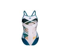 Maillot de bain 1 pièce femme Arena Planet Super Fly - Blanc - Patchwork de micro-lignes - Résistant au chlore 34