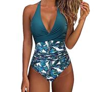 Maillot de Bain 1 Piece Femme Maillot de Bain Ado Femmes Bikini Set Natation Une Pièce Maillots Maillots Costume Plage Robe Grande Taille Femme Transbronzant (Blue,L)