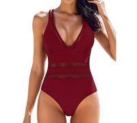 Maillot de Bain 1 Pièce Femme Maillot de Bain Nouveau Sexy pour Femme,Bikini À Épissure,Séchage Rapide String Maillots String (Red,L)