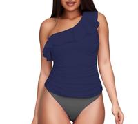 Maillot de Bain 1 Piece Femme Maillots de Bain Women's Two Piece Swimsuits One Shoulder Tankini Tummy Bathing Suits Swimwear Vetement Femme Grande Taille Maillots (Dark Blue, S)
