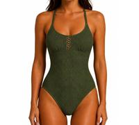 Maillot de Bain 1 pièce Kaki - Tissu piqué avec découpe Laser
