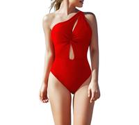 Maillot de Bain 1 Piece Maillot de Bain Blanc Ladies Sexy Solid Color Tankini Swimsuit Backless Tether Solid Color Backless High Elasticity One Shorts Femme Jupe Maillots (Red, XL)
