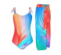 Maillot de Bain 1 Pièce Maillot de Bain Femme Sexy Femmes Abstrait Imprimé 1 Pièce Maillots + è Cover Up Deux èces Imprimé Shorty Femme Maillots (Orange,M)