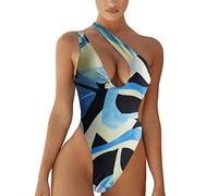 Maillot de Bain 1 Pièce Maillot de Bain Push Up Mesdames Multicolore Imprimé sans Manches Une Épaule Sexy Bikini Robe Grande Taille Femme Maillots Fille (A,S)