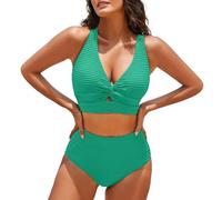Maillot de Bain 1 Piece Maillot Gainant Femme Women's Textured Bikini Sets Front Top Swimsuits High Waisted Bathing Suits Short de Bain Femme Maillots Transbronzant (Green,L)