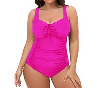 Maillot de Bain 1 Piece Maillot Taille Haute Femme 2023 Nouveau Maillot de Bain Femmes Multi Couleur jarretelle Solide Conservateur Maillot de Bain Gaine Ventre Plat Femme Maillots de (Hot Pink, XL)