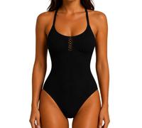 Maillot de Bain 1 pièce Noir - Tissu piqué avec découpe Laser