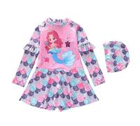 Maillot de Bain 1 Pièce pour Bébé Fille avec Chapeau à Manches Longues et Fermeture Éclair à Motif Floral pour Filles, Jupe Tutu, avec Capuche, pour la Plage et la Piscine (5-6 Years)