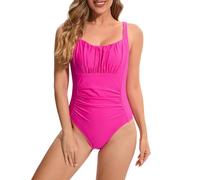 Maillot de Bain 1 Piece Sexy Femme Bandeau Women's Solid Color Belly Slimming Mesh Stitching Sexy Bikini Swimsuit Culotte de Bain Menstruelle Maillots Femme (Hot Pink,XL)
