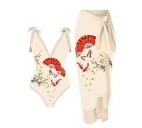 Maillot de Bain 1 Piece Sexy Maillot Bain Femme Femmes Abstrait Imprimé 1 Pièce Maillots de + Pièce Cover Up Deux èces Imprimé Short Femme Bas Maillots (White,L)