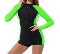 Maillot de Bain 1 Piece Sexy Maillot Cache Ventre Women's Spring Summer Competitive Diving Solid Color Quick Drying Zipper Suit String de Bain Femme Maillots Menstruel (Green,S)
