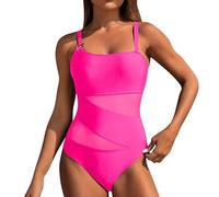Maillot de Bain 1 Piece Sexy Maillot'De Bain Femme Trendy Swimsuit for Women Deep V Neck Sexy Mesh Patchwork Monokini Comfy Breathable Bathing Suits Tankini Femme Maillots de Menstruel (Pink, XL)