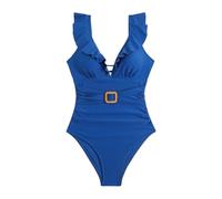 Maillot de Bain 1 Piece Sexy Maillots de Bain Womens Holidays Summer V Neck Solid Sexy Casual Swimsuit Bikini Shorty Menstruel Maillots Shorty (Blue,XXL)