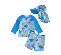 Maillot De Bain 1 PièCe Shorty Piscine- Maillot De Bain 3 PièCes BéBé GarçOn avec Chapeau Comprenant Un Short De Bain à Manches Longues Un T-Shirt Anti-UV Et Un Chapeau
