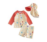 Maillot De Bain 1 PièCe Shorty Piscine, Maillot De Bain 3 PièCes pour BéBé GarçOn avec Chapeau Comprenant Un Short De Bain à Manches Longues Un T-Shirt Anti-UV Et Un Chapeau