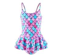 Maillot De Bain 1 Pieces Fille avec Jupette 3-10 Ans écailles De Poisson Monokini Maillot De Bain Une Piece Enfant Fille Chic Pas Cher Sport Natation Piscine Plage Vacances (9-10 Ans, Violet)