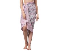 Maillot de bain 100 % coton pour femme - Paréo indien imprimé main, Rose/vert, 73" x 44"