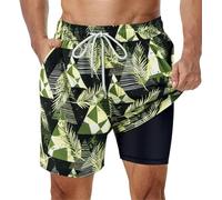 Maillot de Bain 2 en 1 Extensible for Hommes, avec Doublure de Compression, séchage Rapide, Short de Bain for Course à Pied, Salle de Sport Short de Bain(Avocado Green,L)