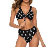 Maillot de Bain 2 pièces à Lacets pour Femme, Motif crâne et os de Pirate