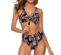 Maillot de Bain 2 pièces à Lacets pour Femme, Motif Drapeau américain Rouge, « Remember Everyone Deployed »
