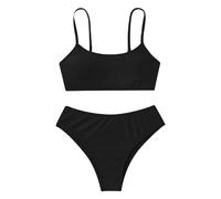 Maillot De Bain 2 Pièces Ado Fille 8-16 Ans Ensemble Maillot De Bain Enfant Fille Camisole Débardeur + Tanga Taille Haute Bikini Fille Chic Pas Cher Plage Piscine Natation Sport (Y-Noir, 10-12 Ans)