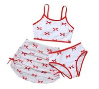 Maillot De Bain 2 Pieces Ado Fille Bikini - Maillots De Bain pour Filles avec Nœud Papillon Et Jupe en Résille Ou Maillots De Bain Deux Pièces pour La Saison Chaude Et La Piscine (Red 9-10 Years)