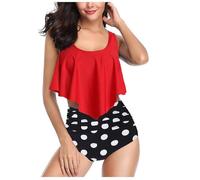 Maillot De Bain 2 Pieces Ado Fille Ensemble Tankini Push Up pour Femme Maillot De Bain Deux Pièces Gainant Et Décontracté Imprimé Floral Vintage Haut À Volants Et Short De Bains