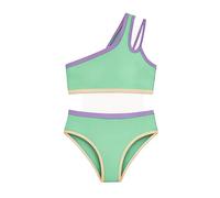 Maillot de bain 2 pièces épaules dénudées avec rembourrage de poitrine, bikini coloré pour 7-16 ans, vacances d'été, fête à la plage, fête à la piscine, aspect t-shirt, imprimé, élastique, confortable