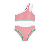 Maillot de bain 2 pièces épaules dénudées avec rembourrage de poitrine, bikini coloré pour 7-16 ans, vacances d'été, fête à la plage, fête à la piscine, aspect t-shirt, imprimé, élastique, confortable