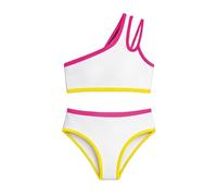 Maillot de bain 2 pièces épaules dénudées avec rembourrage de poitrine, bikini coloré pour 7-16 ans, vacances d'été, fête à la plage, fête à la piscine, aspect t-shirt, imprimé, élastique, confortable