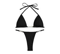 Maillot de Bain 2 Pieces Femme Bikini Sexy Taille Basse String Bretelles Réglables Push Up Couleur contrastée Perle Elégant Ensemble