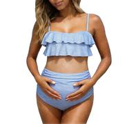 Maillot de Bain 2 Pièces Maternité Shorty Taille Haute Chic Imprimé Fleur Vêtements De Plage Océan Piscine Natation Bikini Maternité Enceintes Grossesse Push Up Col en V Volants