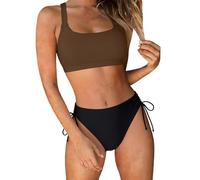 Maillot De Bain 2 Pièces Pas Cher Femme Ensembles Pas Échancré Bleu Balconnet Boxer 85d T Echancré Col Aquabike Top Retro Surfeuse La Froide Débardeur Coques Miss