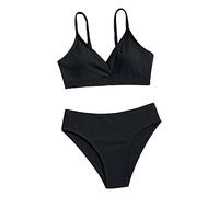 Maillot de bain 2 pièces pour bébé fille - Sport solide - Taille haute - Bikini, Noir , 10-12 ans