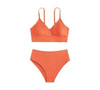 Maillot de bain 2 pièces pour bébé fille - Sport solide - Taille haute - Bikini, Orange, 8-10 ans