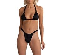 Maillot de bain 2 pièces pour femme avec nœud à nouer, noir, Taille L