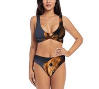 Maillot de bain 2 pièces pour femme - Imprimé Golden Retriever - Confortable et sexy - Pour l'été, la plage, la plongée, noir, Taille S